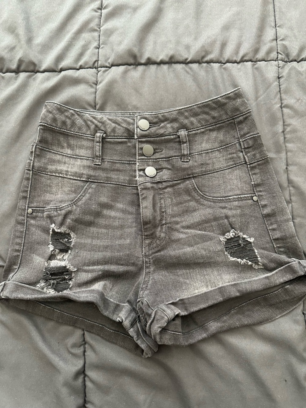 refuge High-Waist Distressed Shorts - Gray